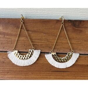 Gold White Fringe Drop Earring Fan Tassel Chandalier‎ Earrings Boho Ear Dangle